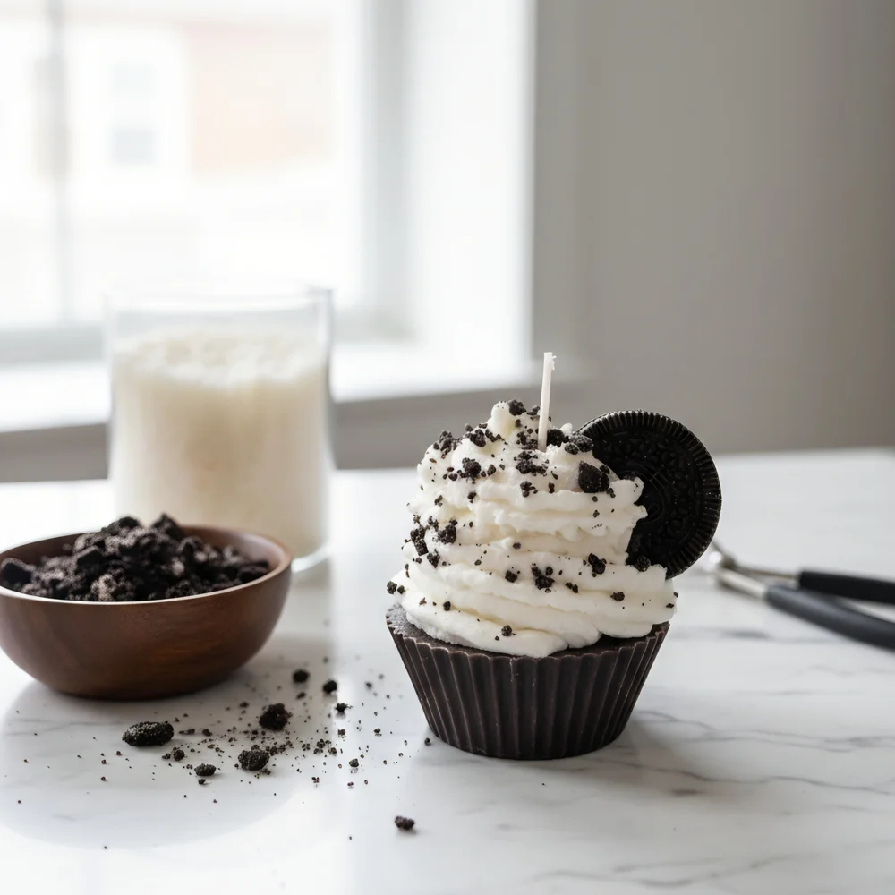 Elegant Black and White Cupcake Candle